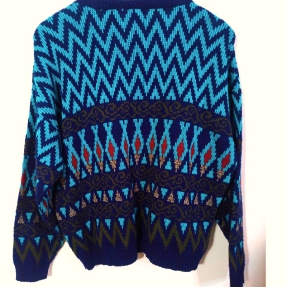 Carmelton Men Sz L Blue Multicolor Sweater Vintage Grandpa Oversize Retro - Picture 5 of 7
